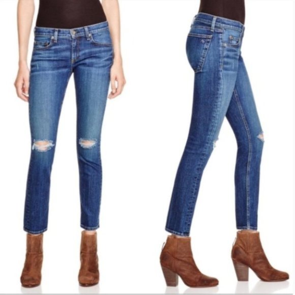 rag & bone Denim - Rag & Bone Tomboy Distressed Busted Knee Skinny Denim Jeans In Burnley Size 28